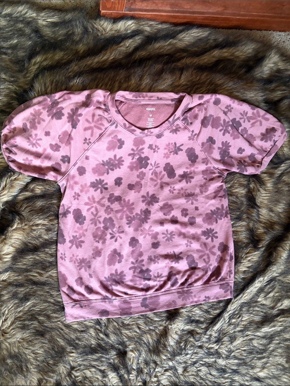 Sonoma Mauve Floral Puff-Sleeve Tee Size Medium